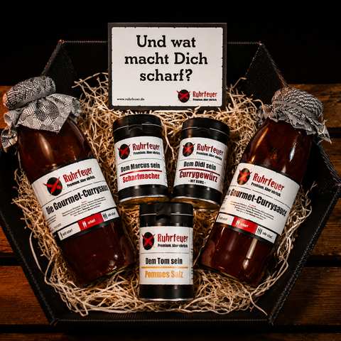 Currywurst Pommes Starterpack – Scharf (Groß)